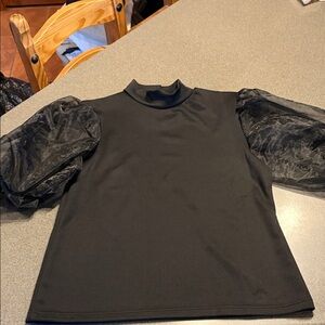 Black Top with Sheer Puff Sleeves